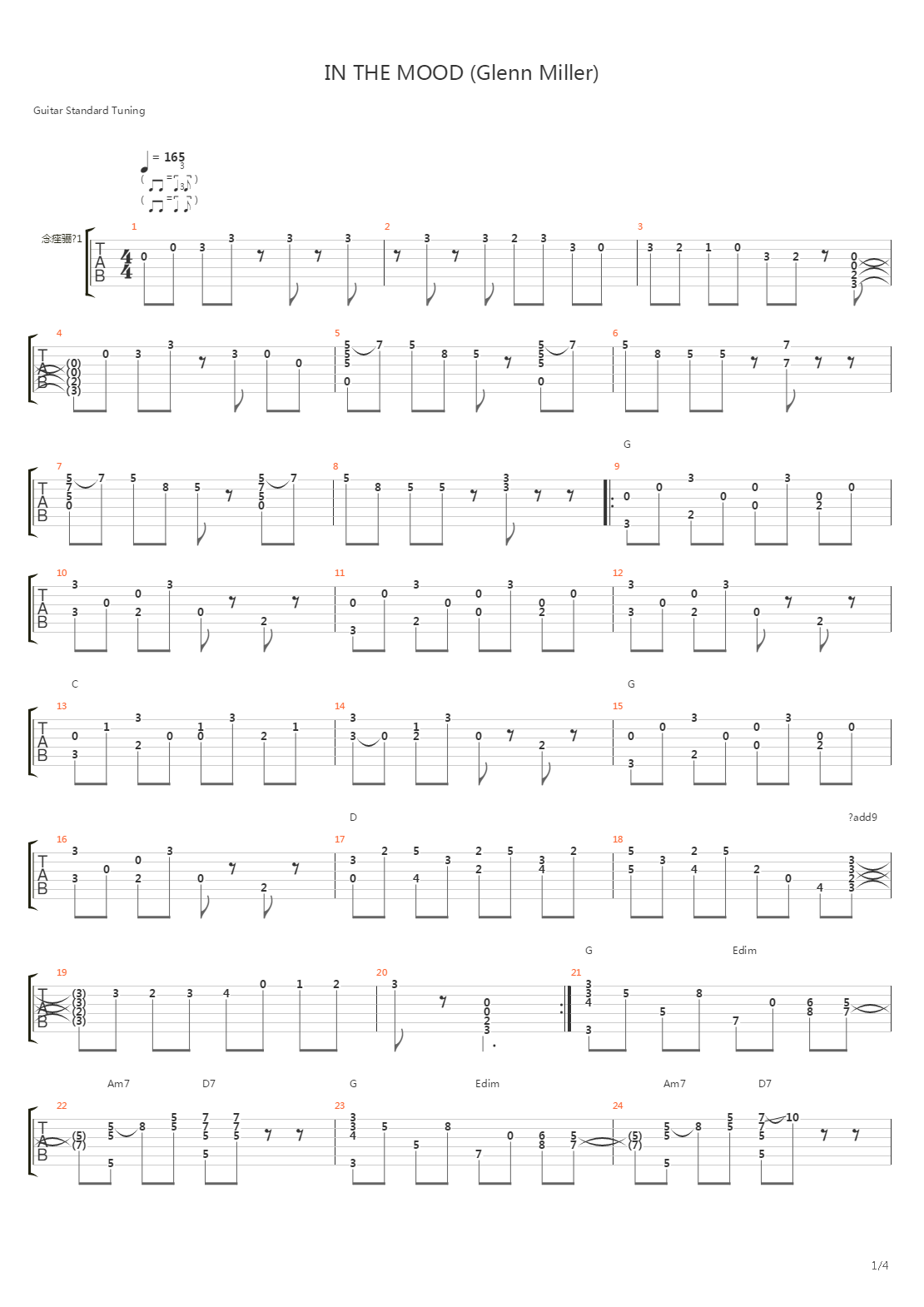 In The Mood (arr. by Tanaka Yoshinori )吉他谱