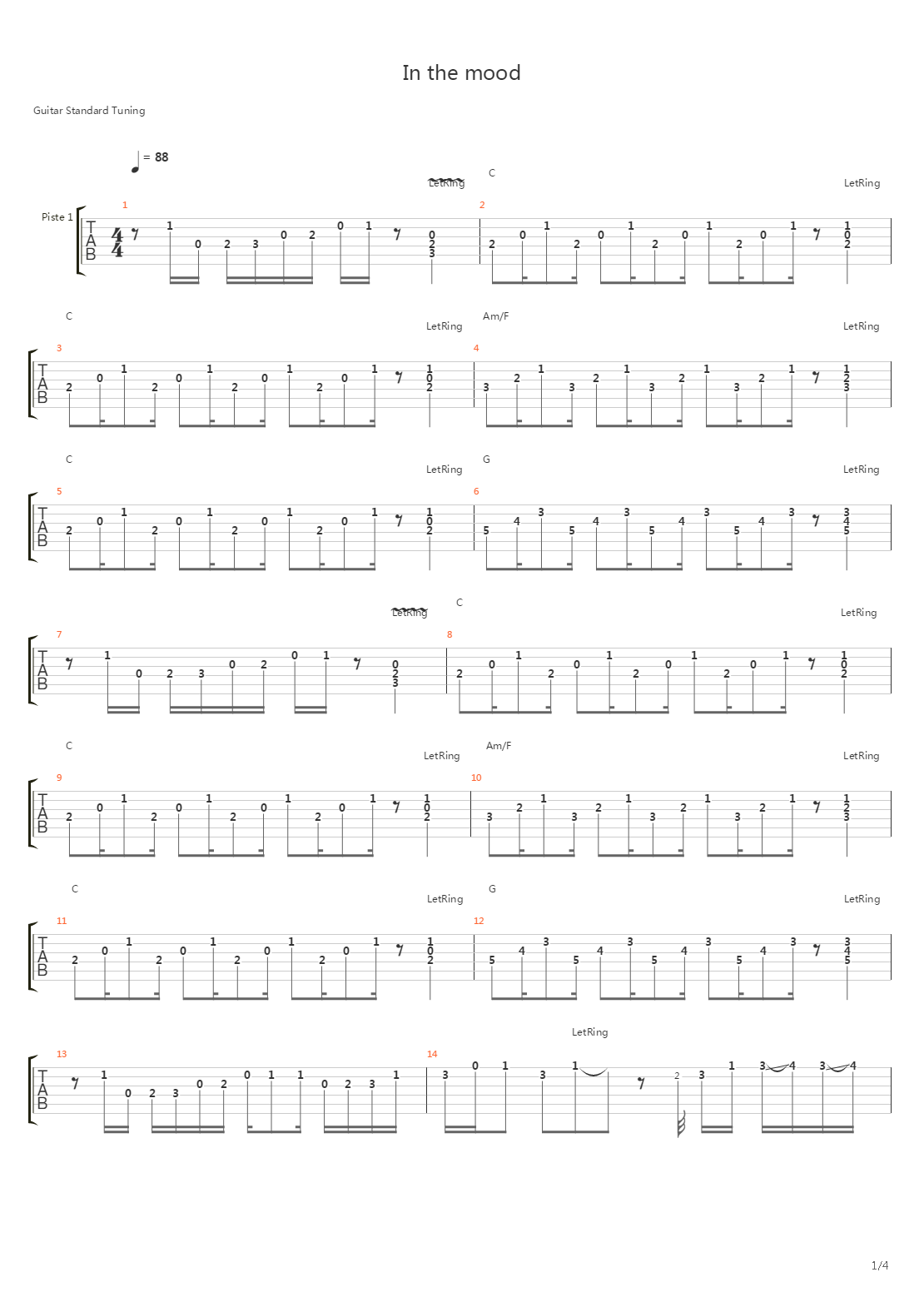 In the mood吉他谱
