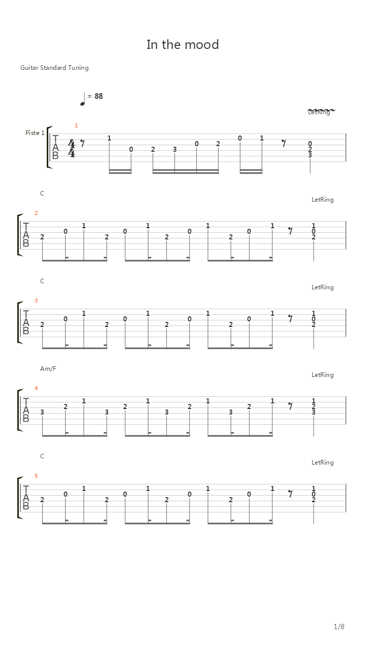 In the mood吉他谱