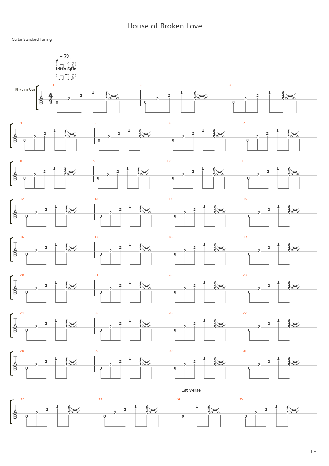 House Of Broken Love吉他谱