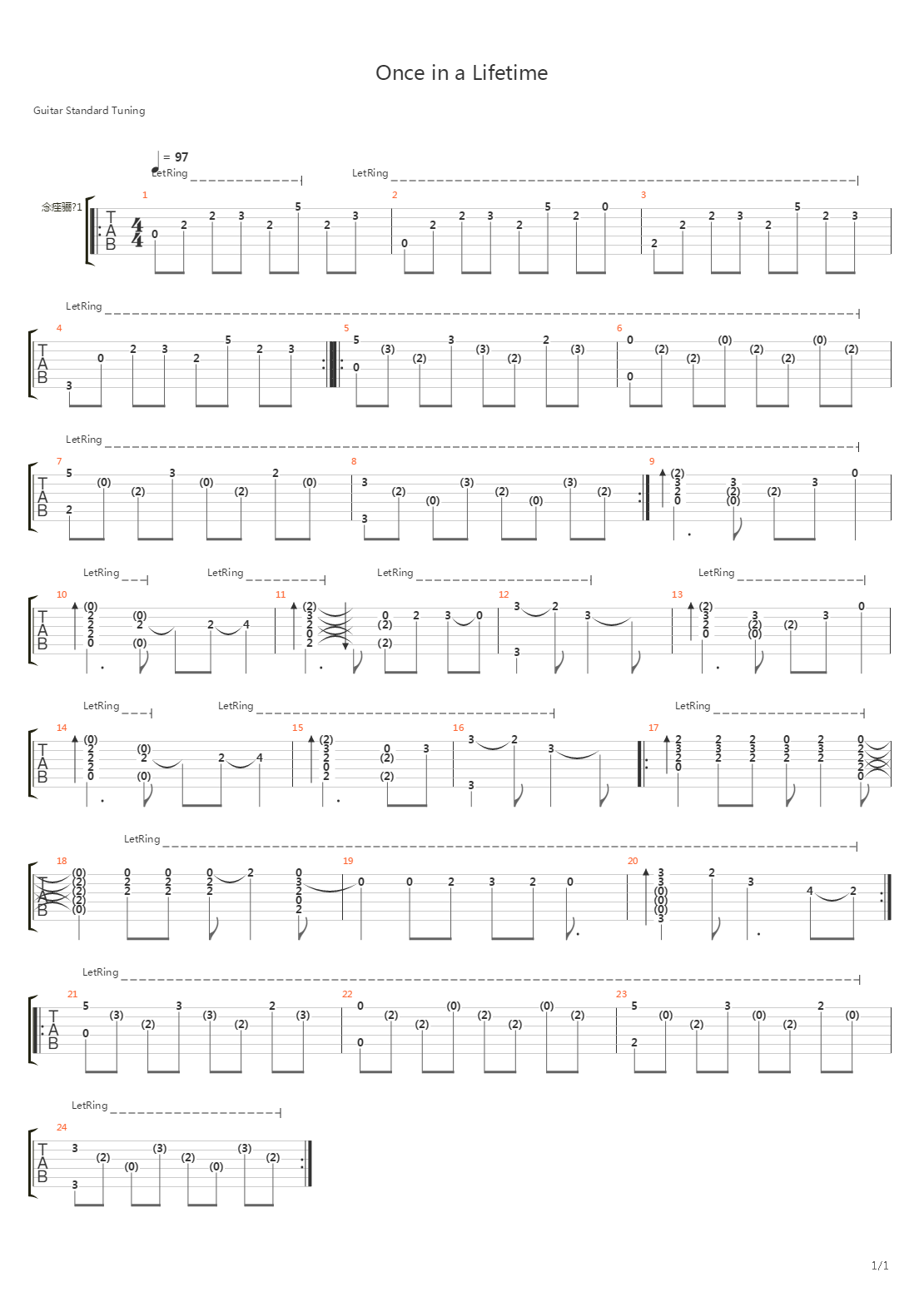 Once in a Lifetime吉他谱