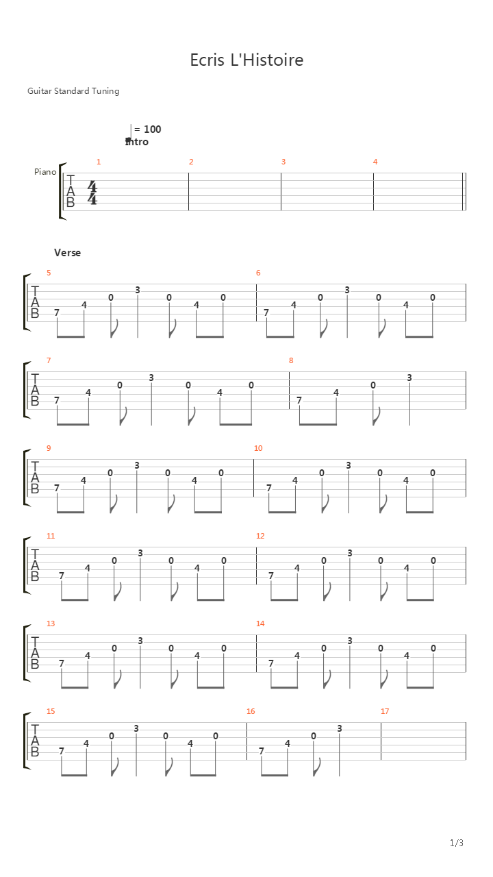 Ecris L'Histoire吉他谱