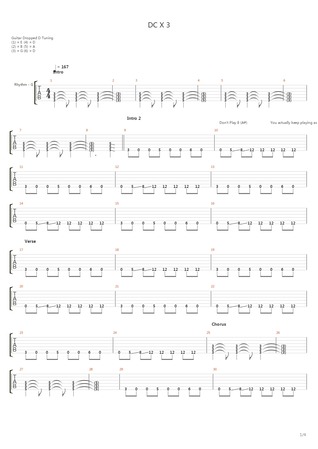 Dc X 3吉他谱