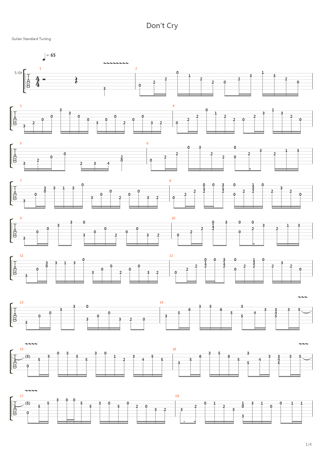 Don't Cry (arr. by Tomi Paldanius)吉他谱