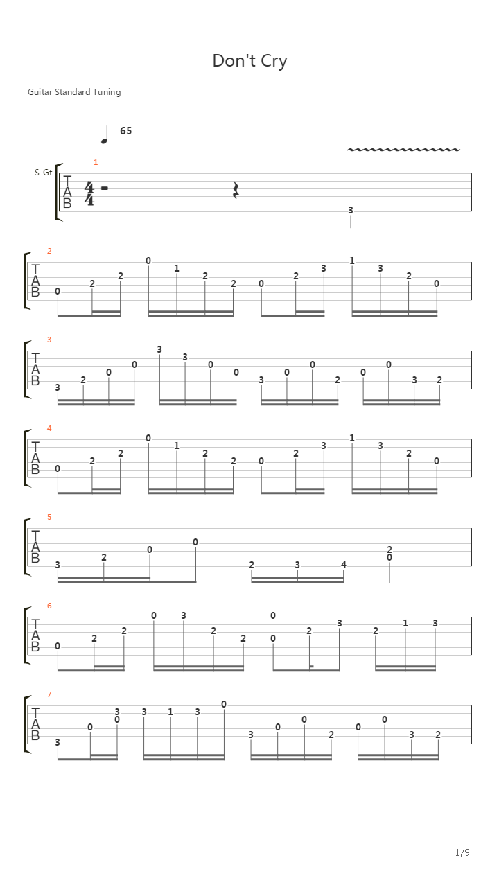 Don't Cry (arr. by Tomi Paldanius)吉他谱