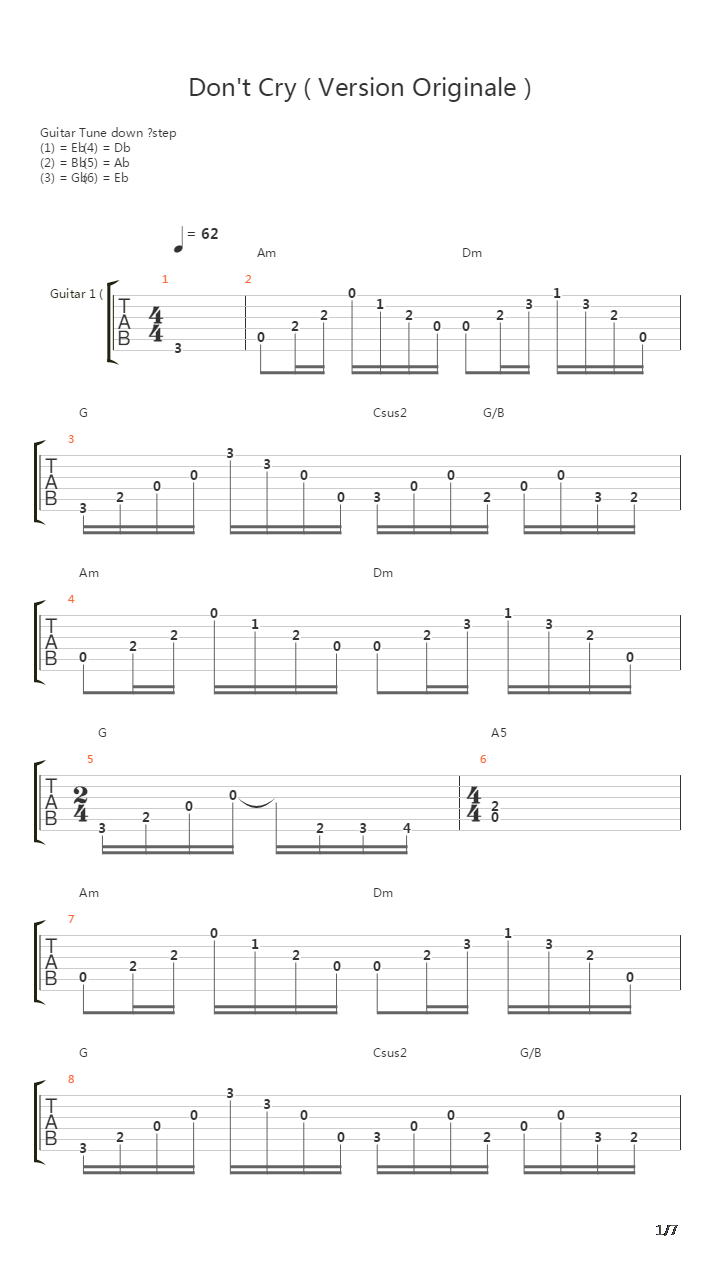 Don't Cry吉他谱