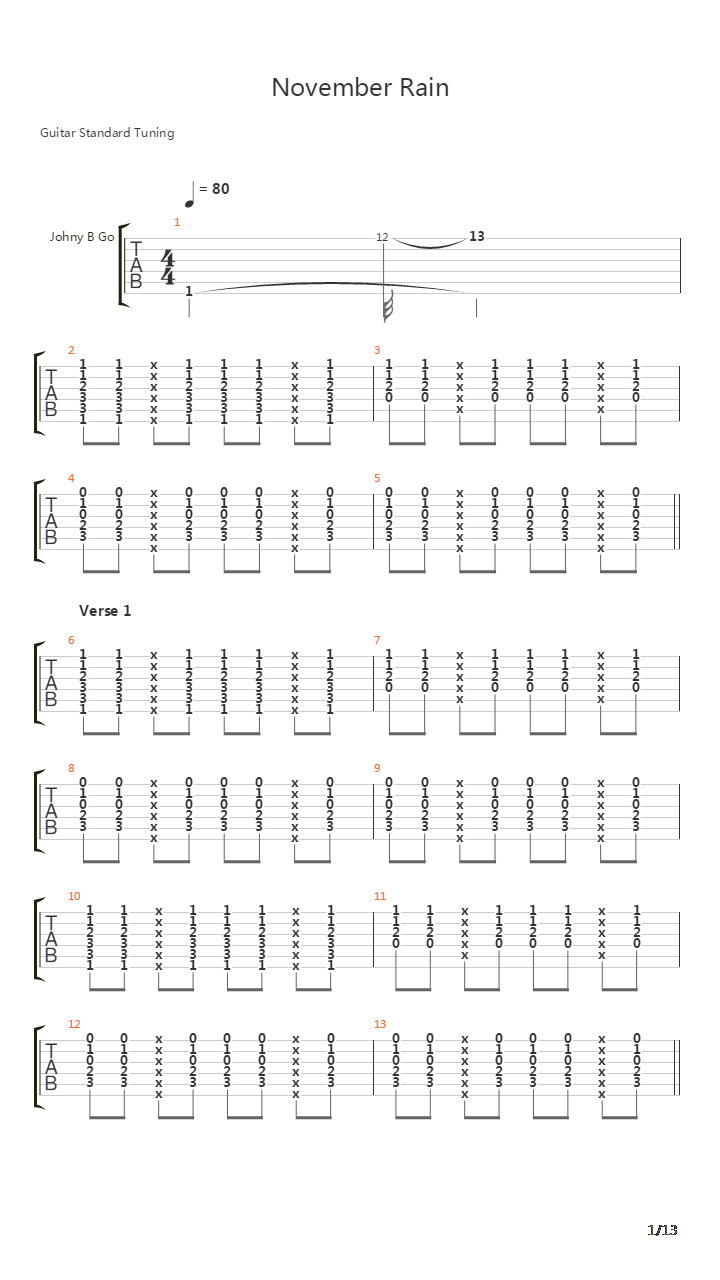 November Rain (For Acoustic Guitar)吉他谱
