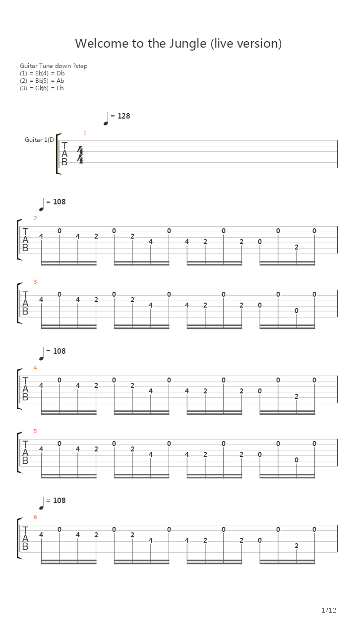 Welcome to the Jungle (live version)吉他谱