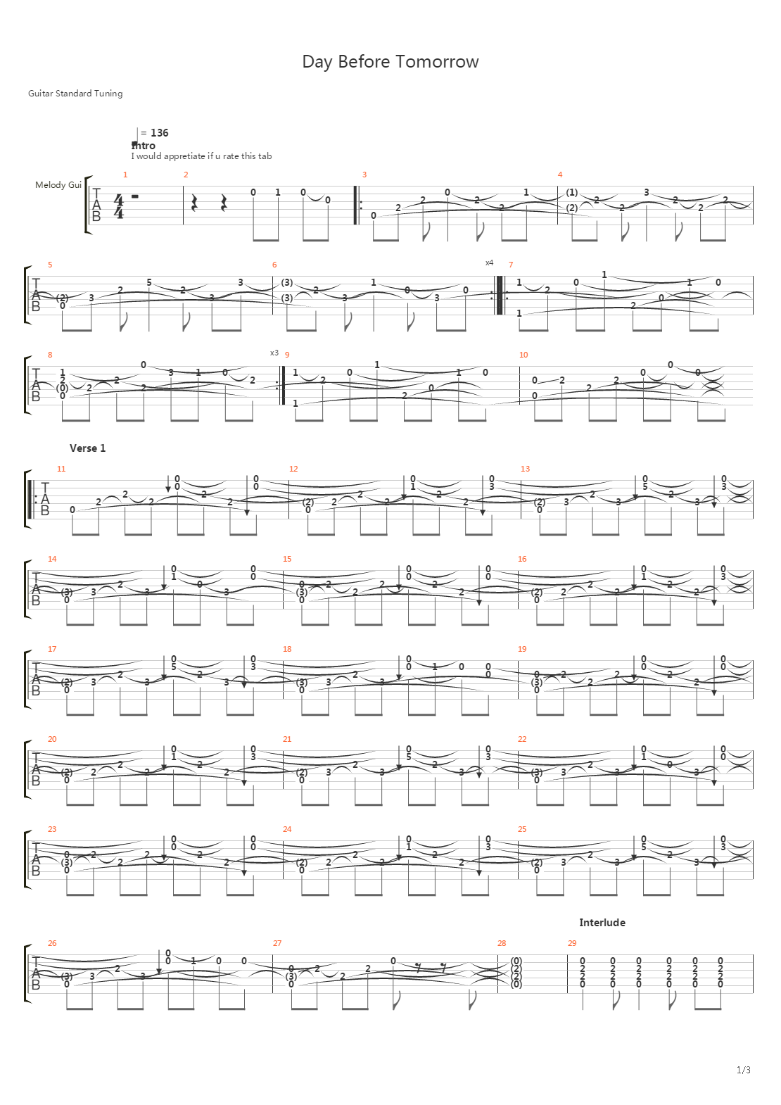 Day Before Tomorrow吉他谱