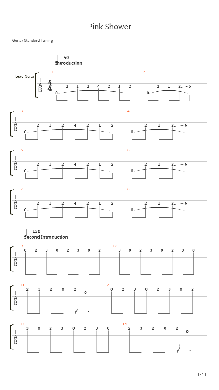 Pink Shower吉他谱
