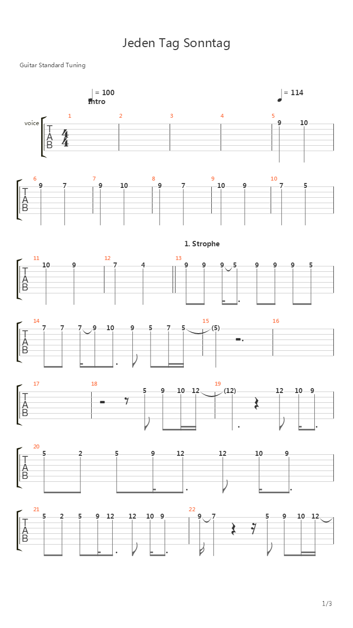 Jeden Tag Sonntag吉他谱