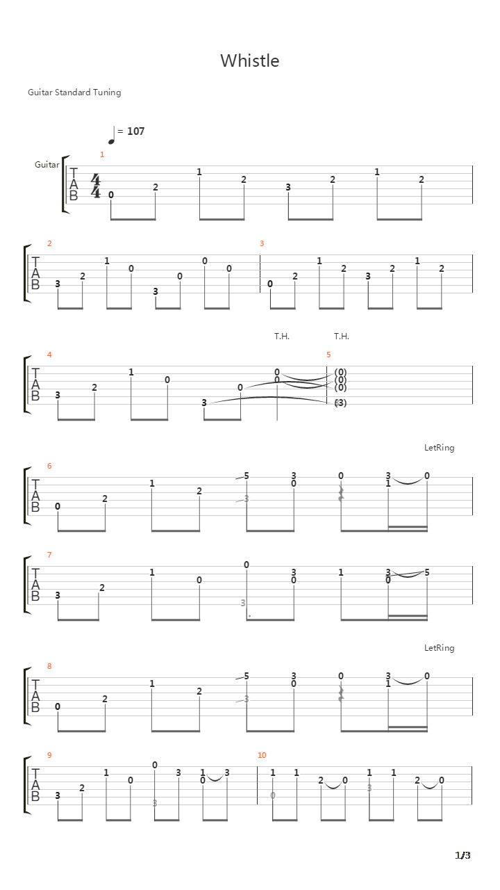 Whistle (guitar cover by Rustam Gaziev)吉他谱