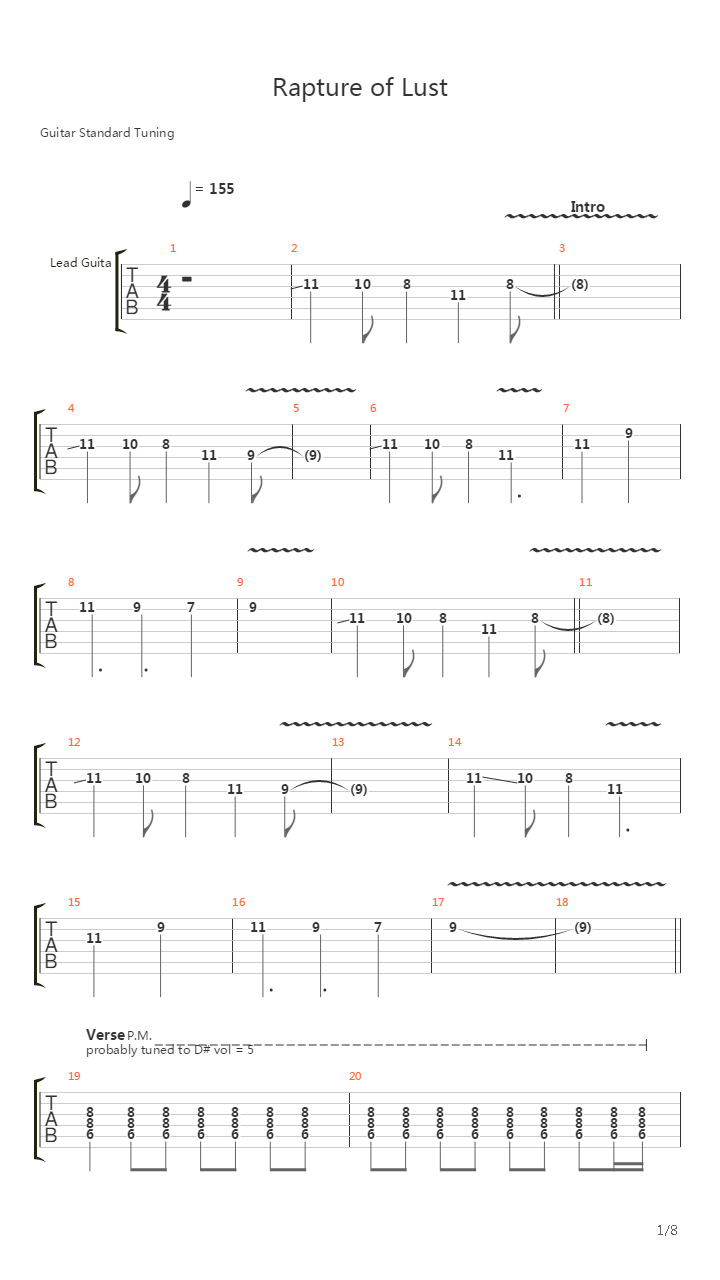 Rapture Of Lust吉他谱