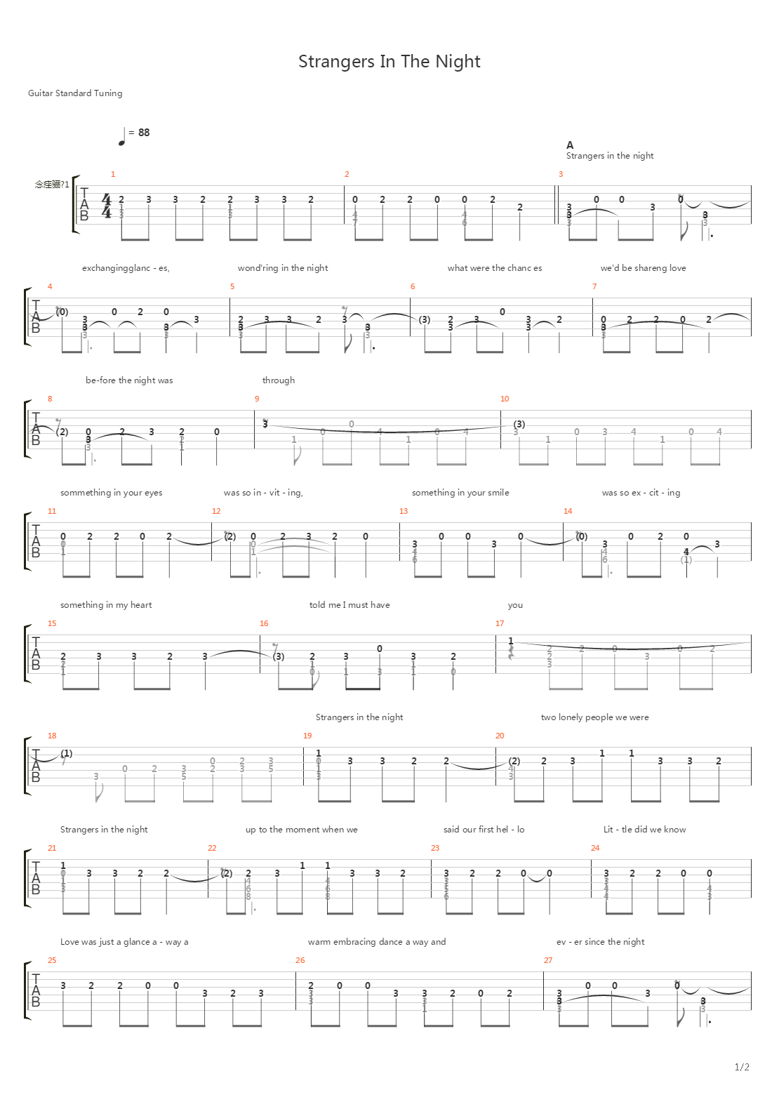 Strangers In The Night吉他谱