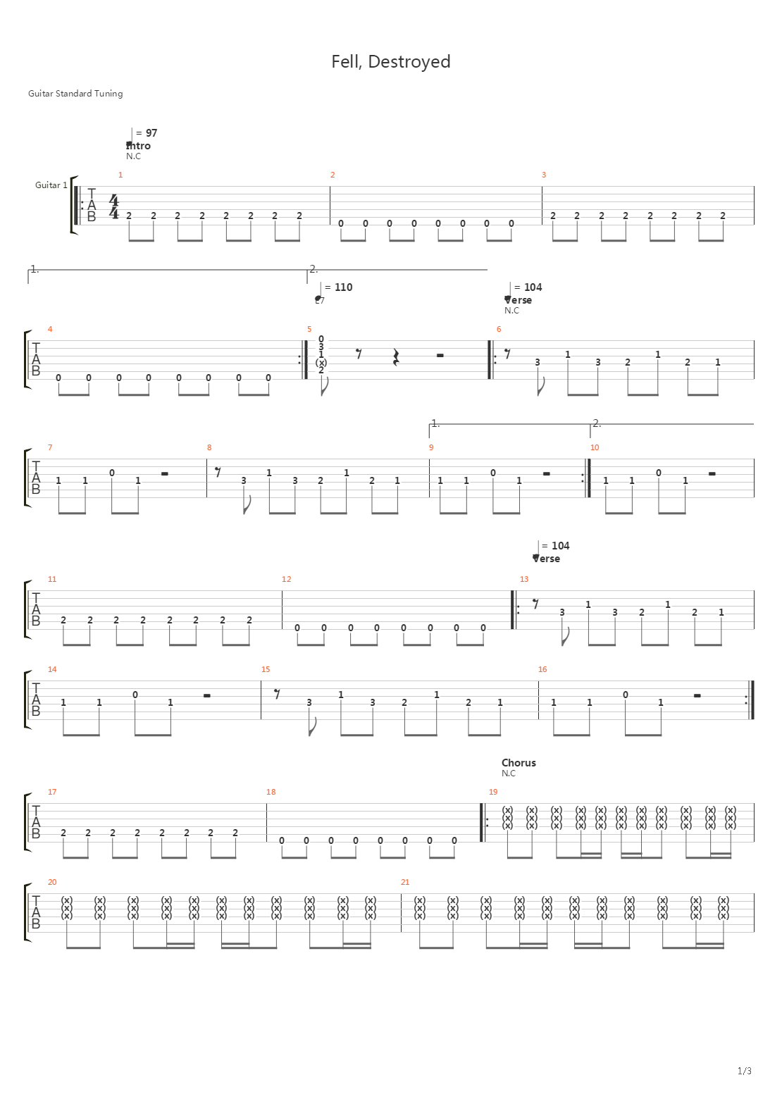 Fell, Destroyed吉他谱