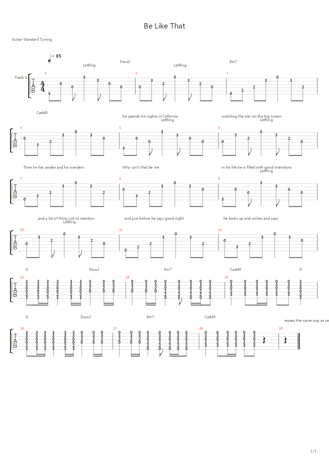 Be Like That吉他谱