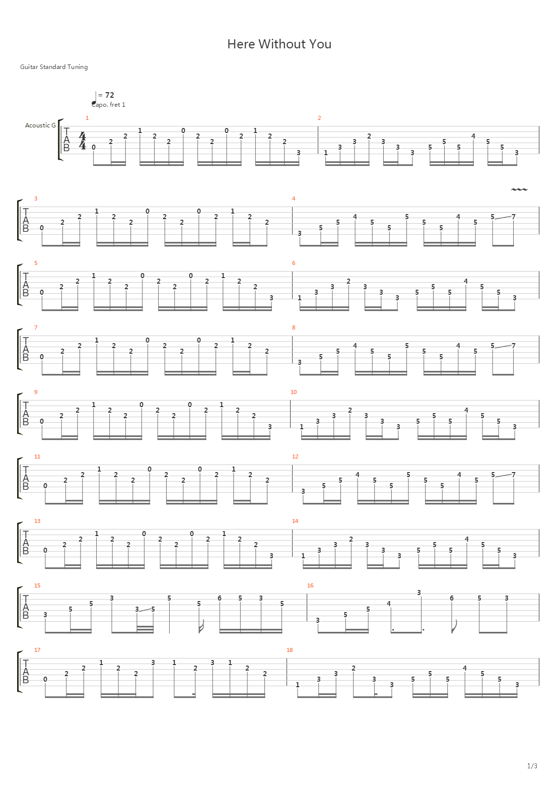 Here Without You吉他谱