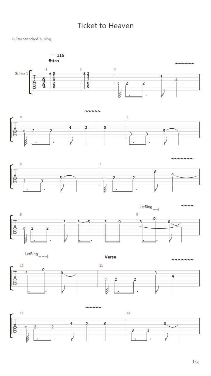 Ticket to Heaven吉他谱