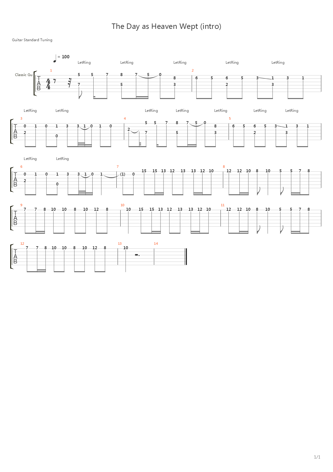The Day As Heaven Wept (Intro)吉他谱