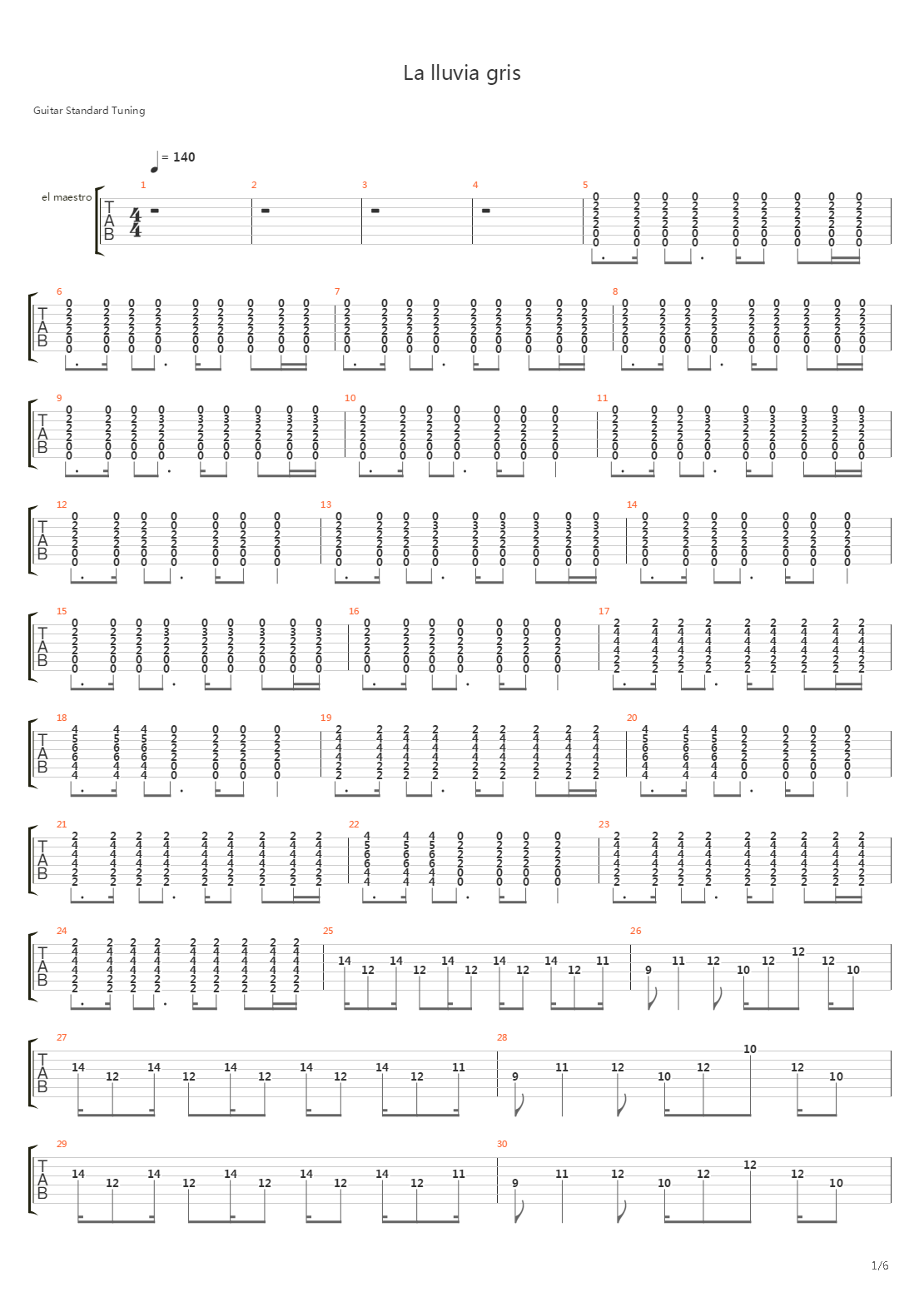 La Lluvia Gris吉他谱