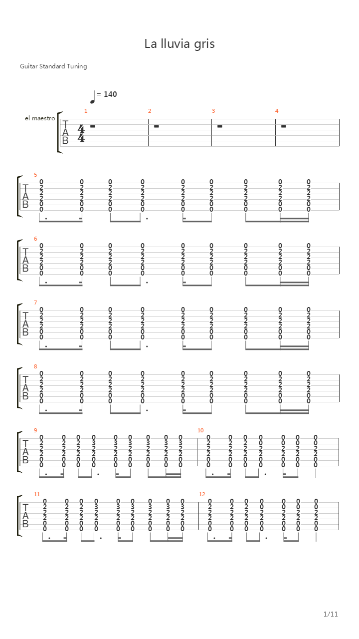 La Lluvia Gris吉他谱