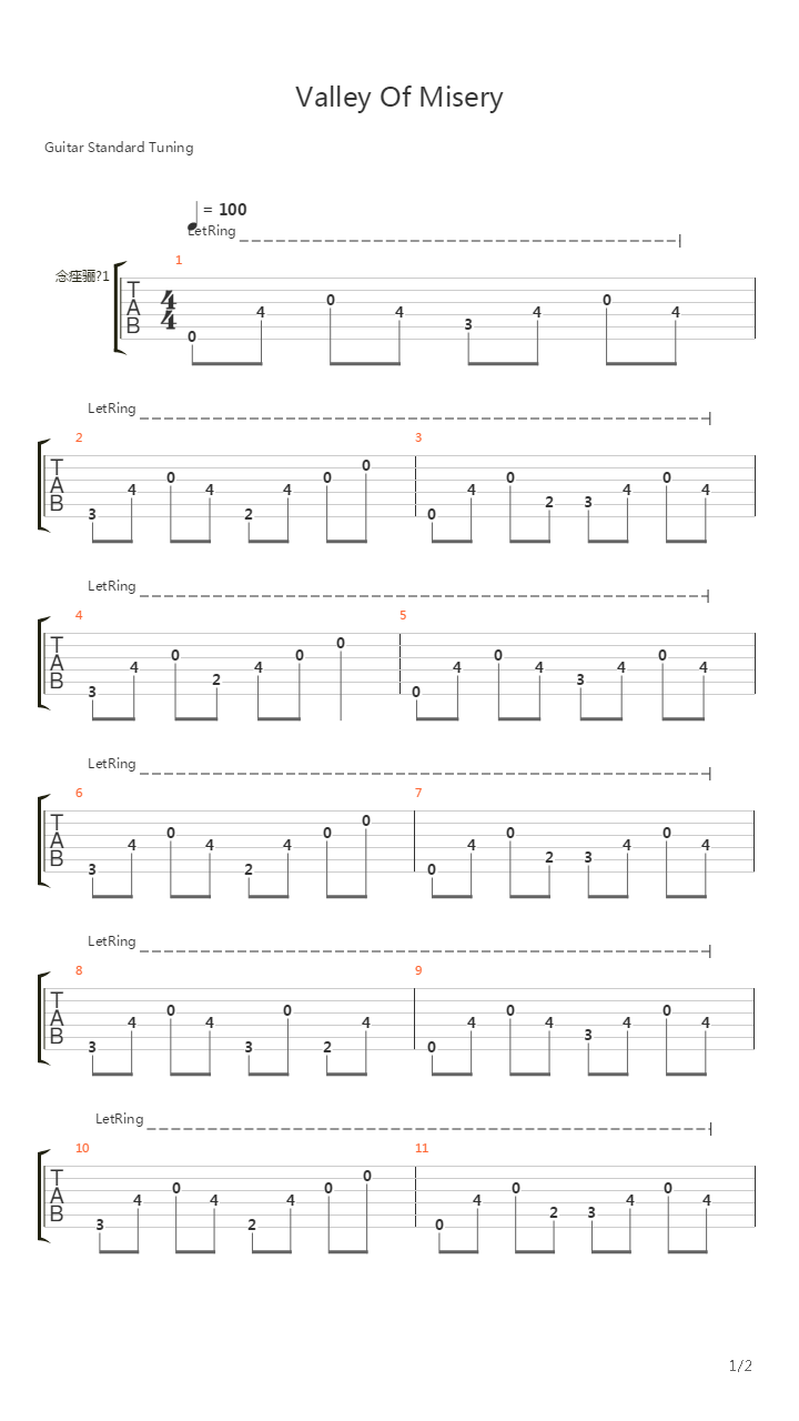 Valley Of Misery吉他谱