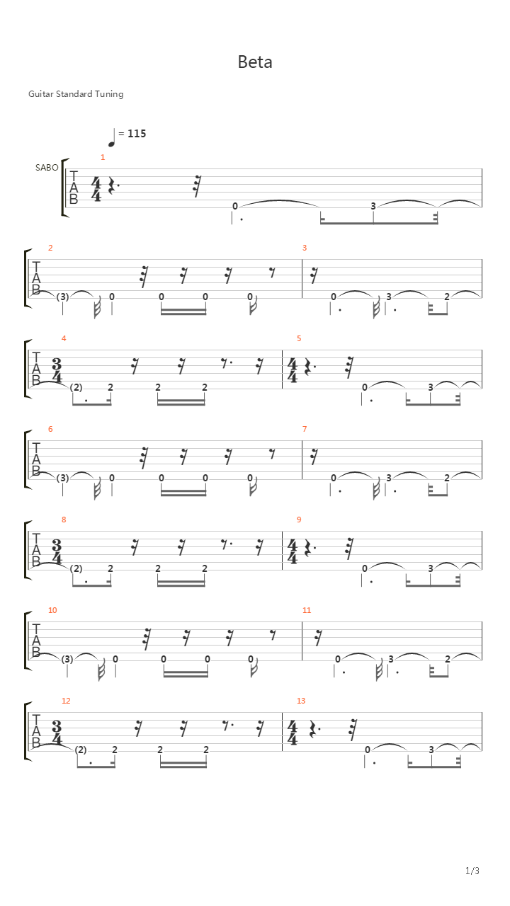 Beta吉他谱