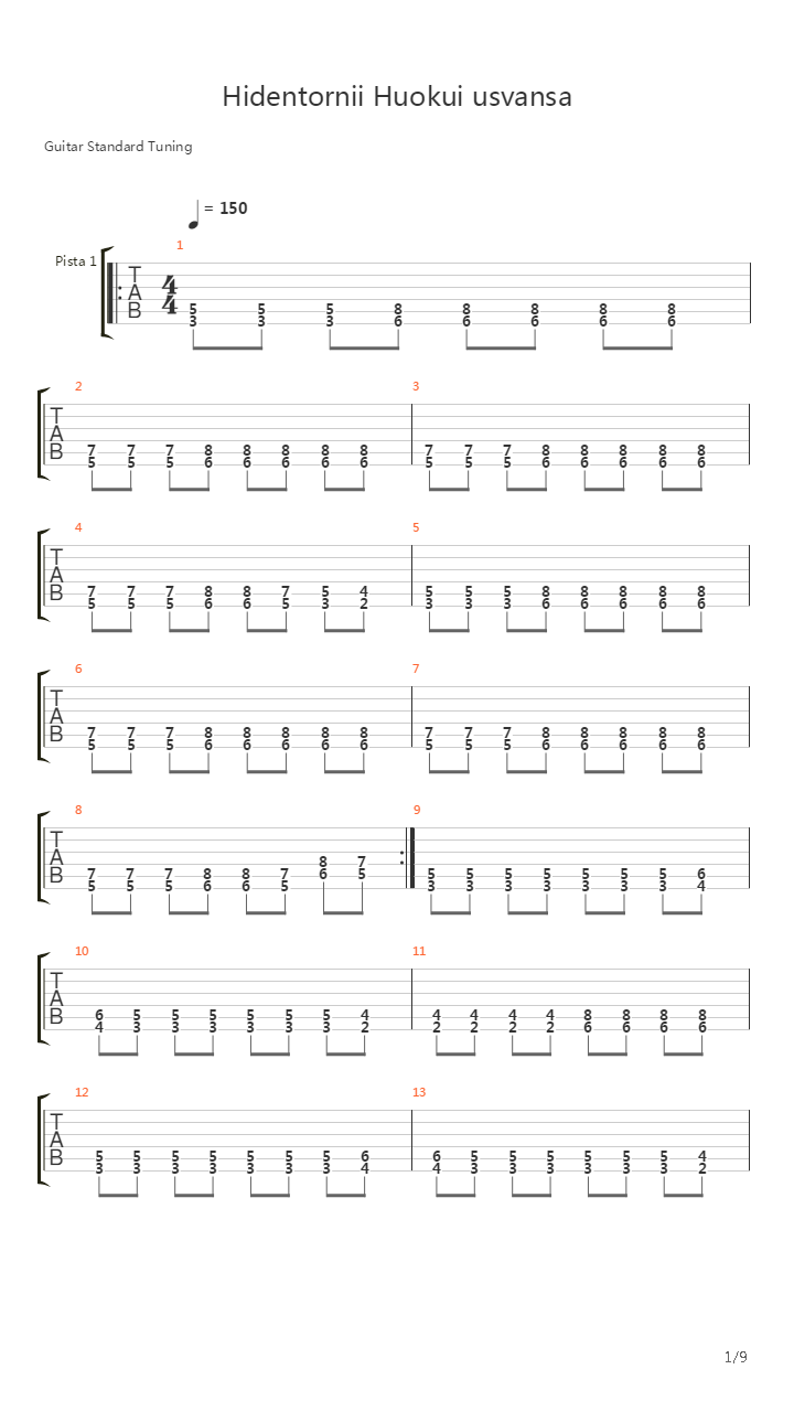 Hidentornii_Huokui_Usvansa吉他谱