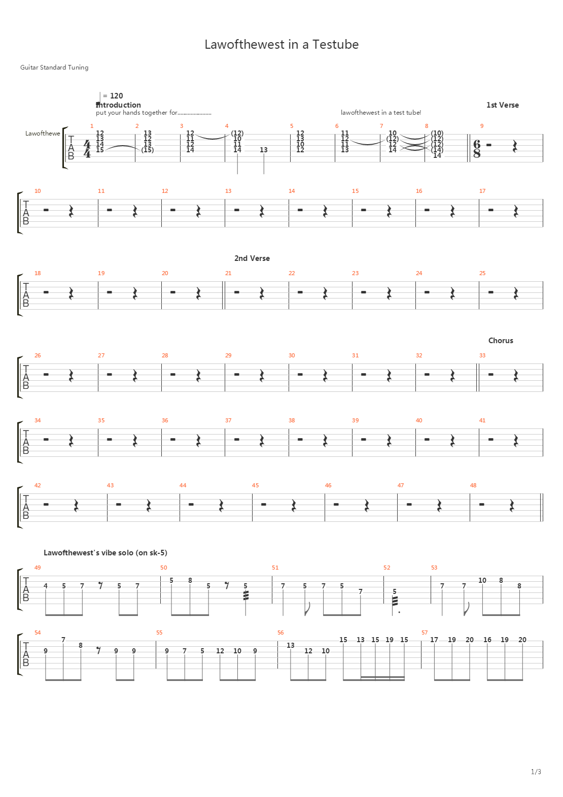 Lawofthewest In A Test Tube吉他谱