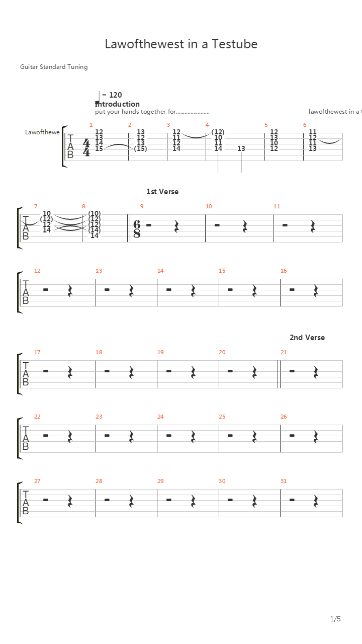 Lawofthewest In A Test Tube吉他谱