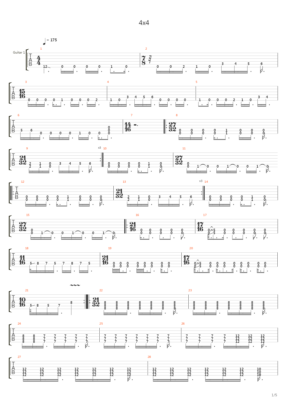 4x4吉他谱