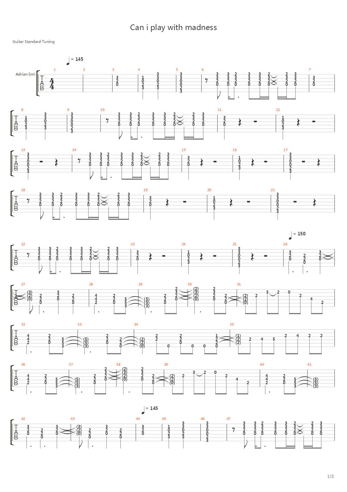 Can I Play With Madness吉他谱