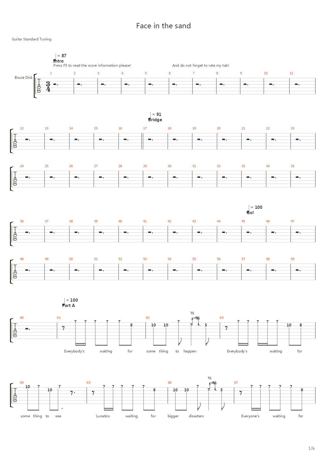 Face In The Sand吉他谱