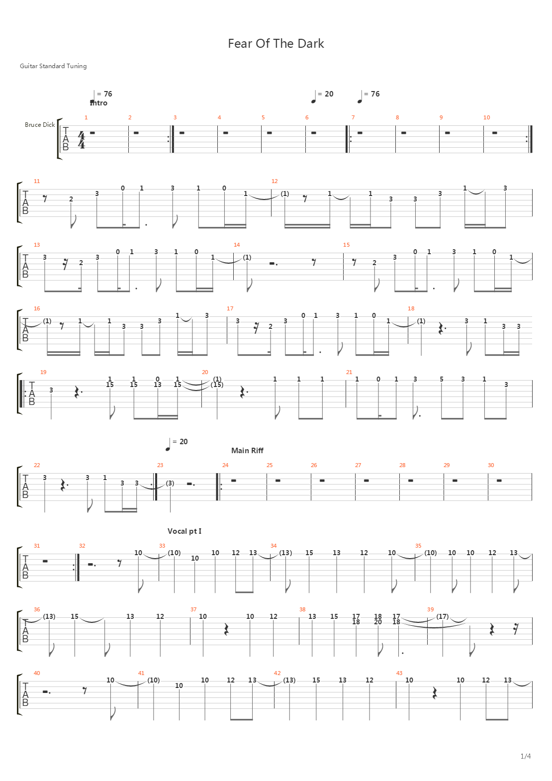 Fear Of The Dark吉他谱