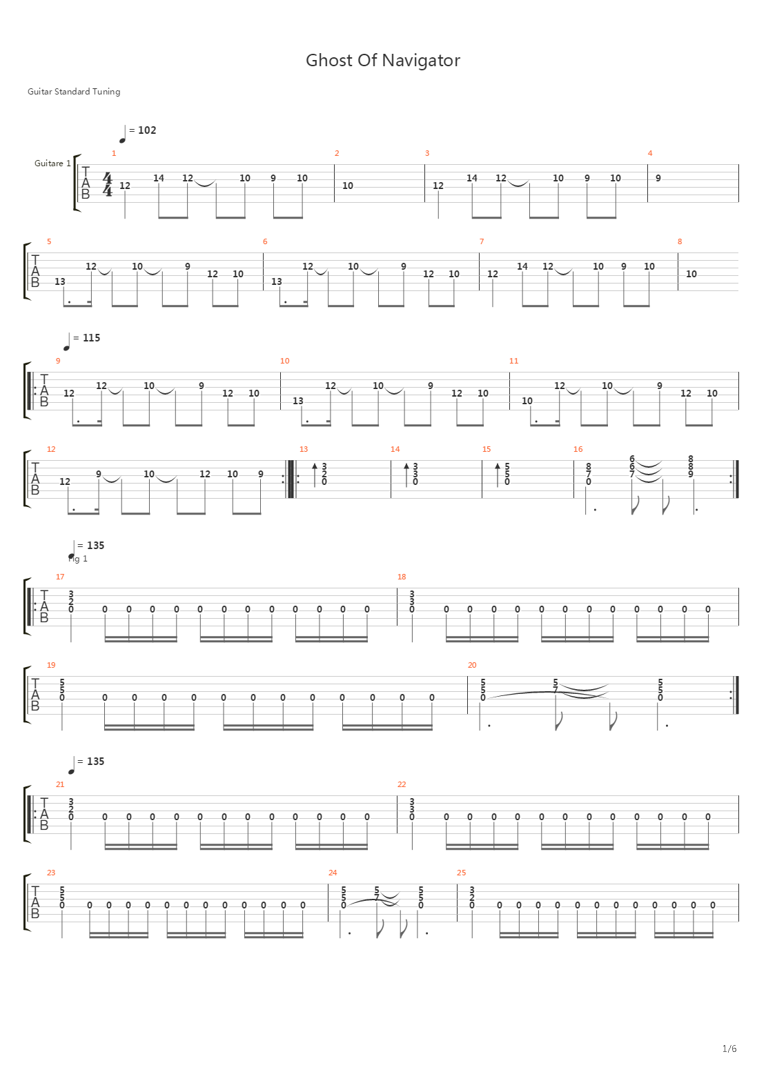 Ghost Of Navigator吉他谱