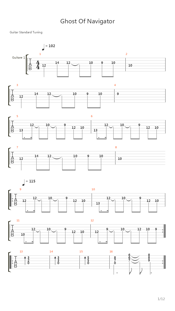 Ghost Of Navigator吉他谱