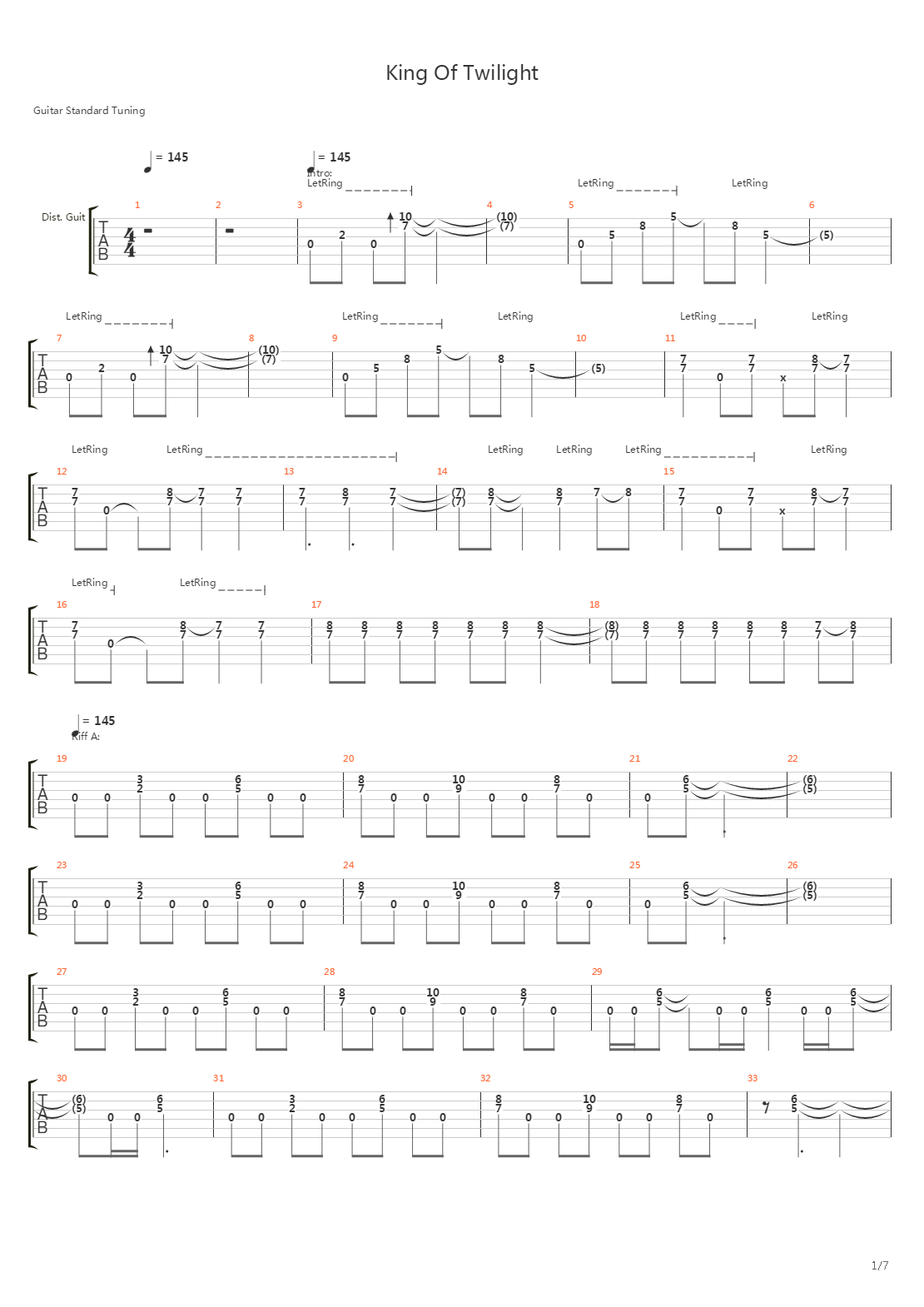 King Of Twilight吉他谱