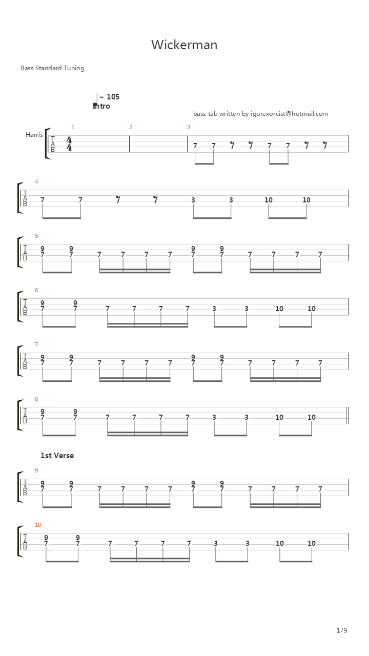 Wickerman (Bass)吉他谱