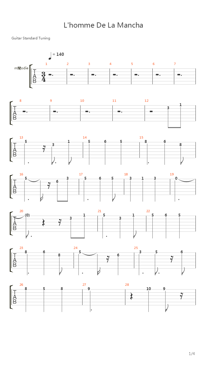 L'homme De La Mancha吉他谱