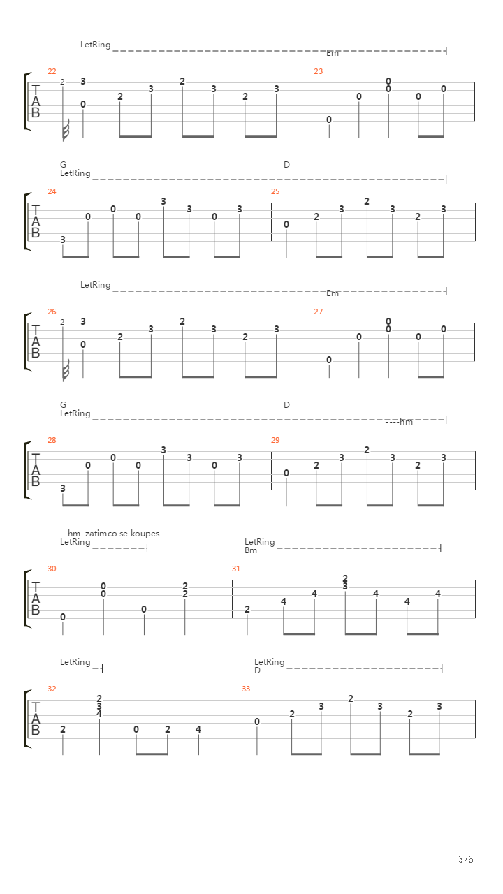 Zatim co se koupes吉他谱