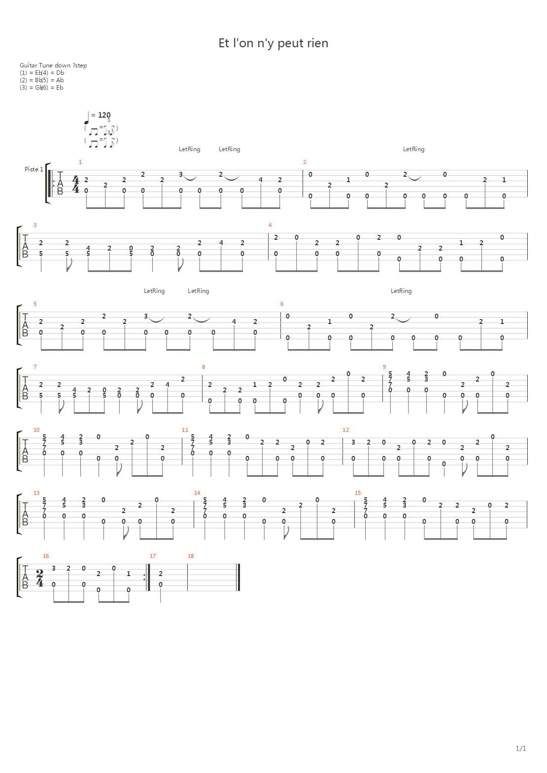 Et l'on n'y peut rien ( Intro picking )吉他谱
