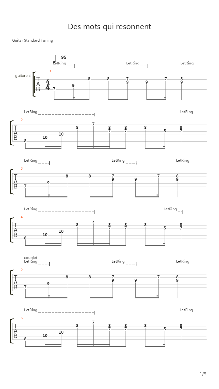Des Mots Qui Resonnent吉他谱