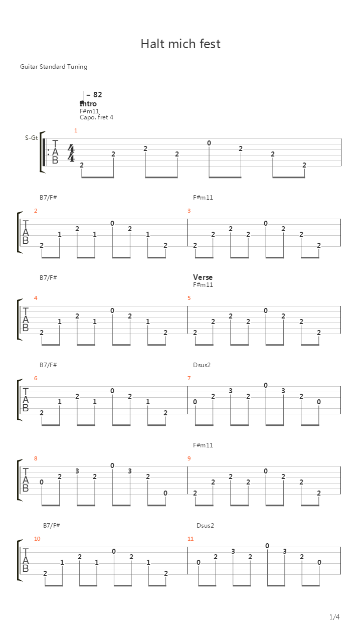 Halt Mich Fest吉他谱
