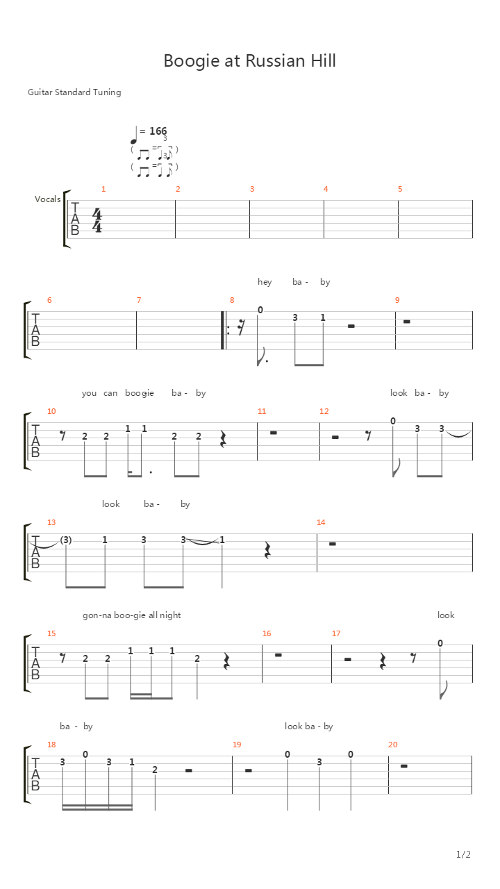 Boogie At Russian Hill吉他谱