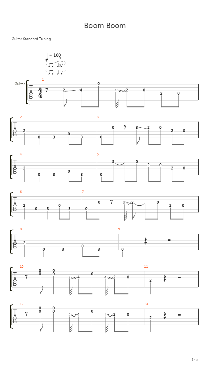 Boom Boom吉他谱
