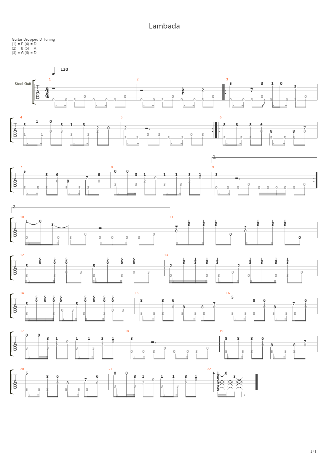 Lambada (arranged by Alex Mercy)吉他谱