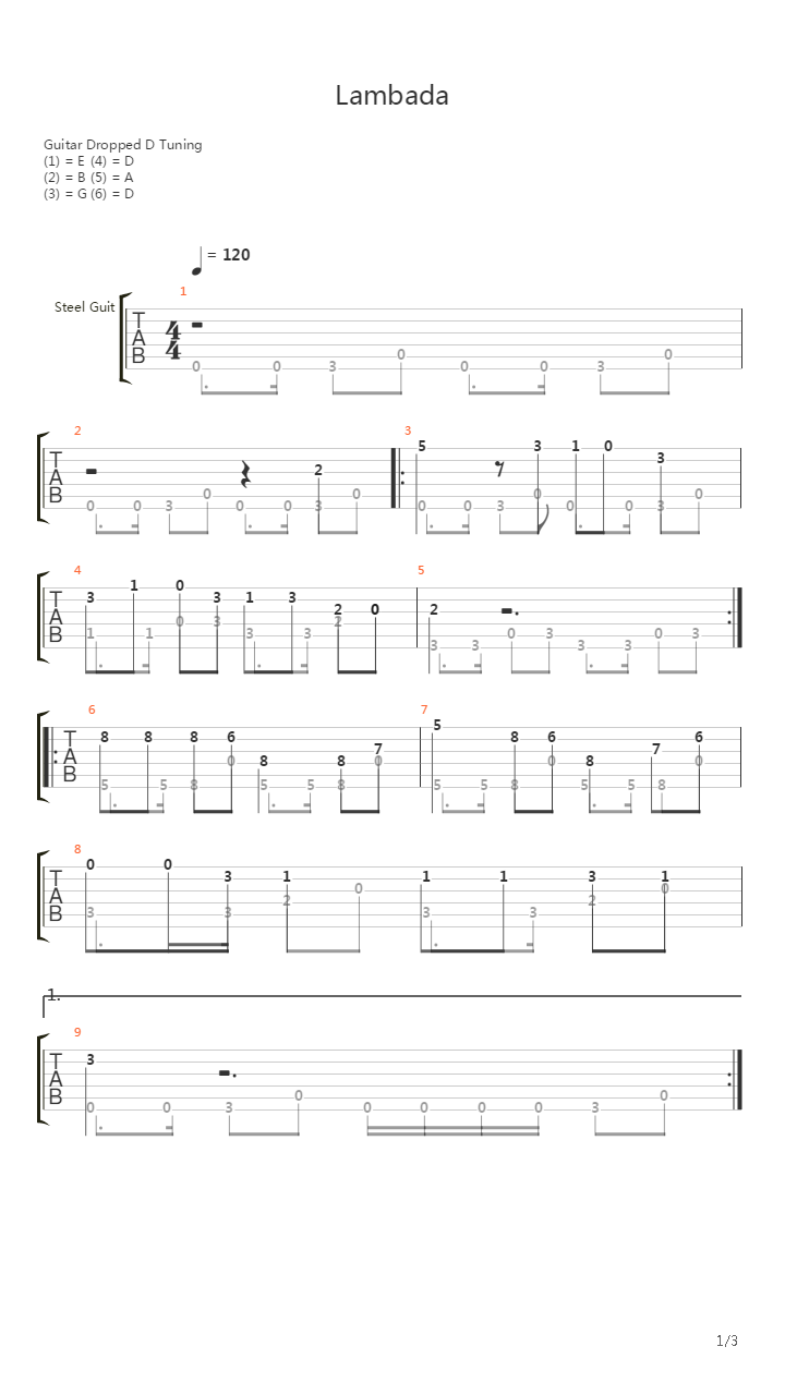 Lambada (arranged by Alex Mercy)吉他谱