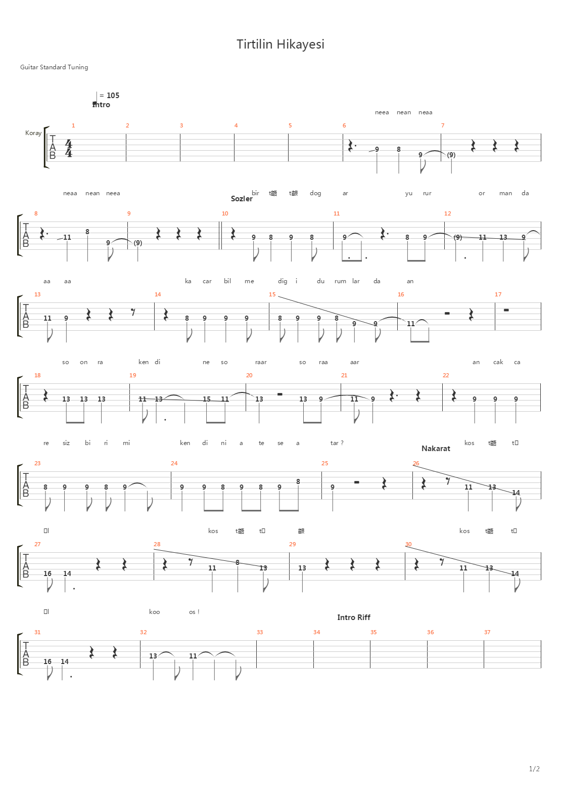 Tirtilin Hikayesi吉他谱