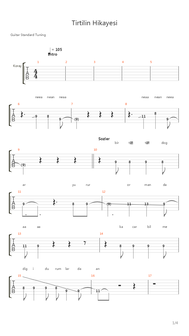 Tirtilin Hikayesi吉他谱