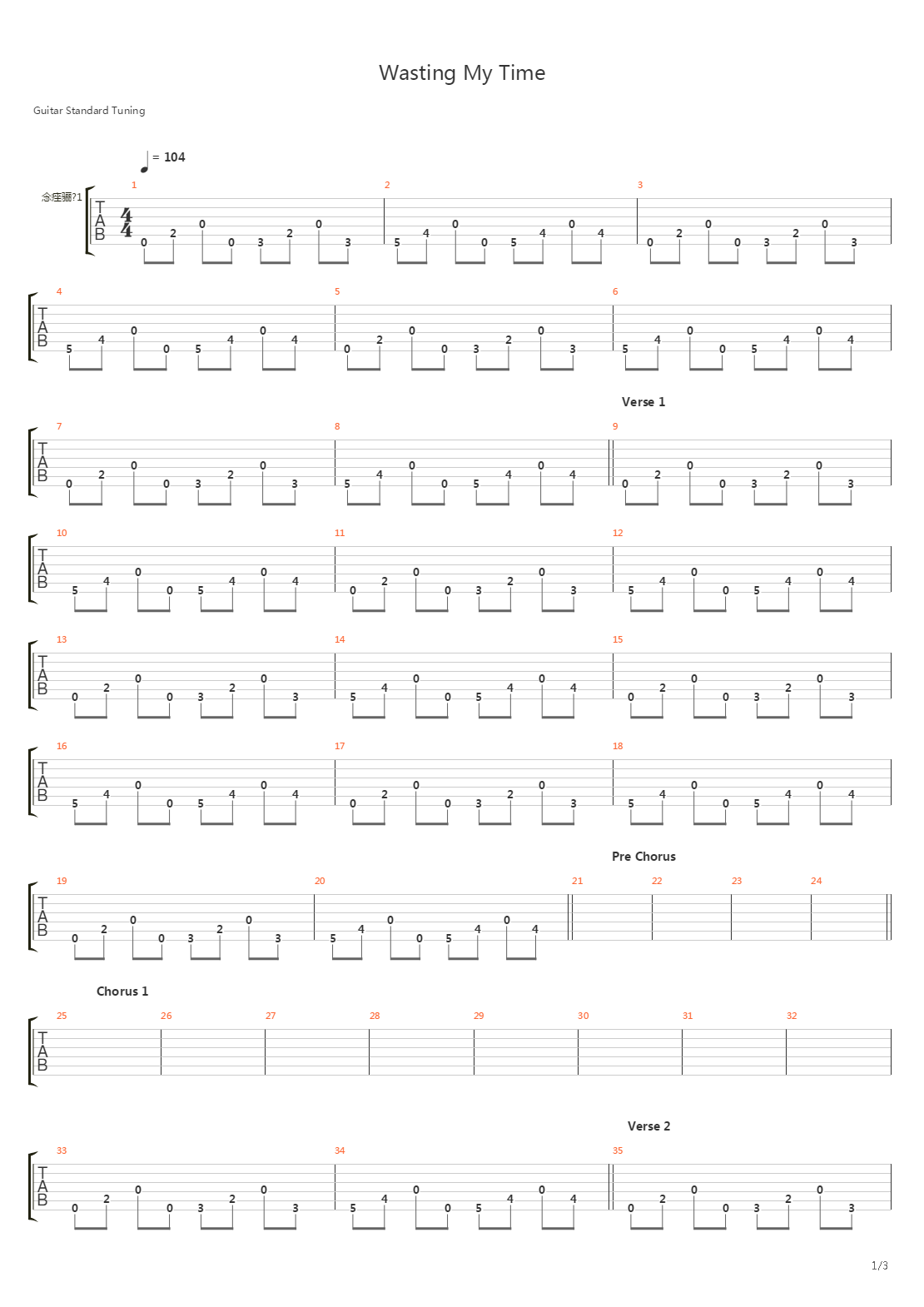 Wasting My Time吉他谱